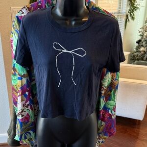 Navy Blue Bow Graphic Women's Top